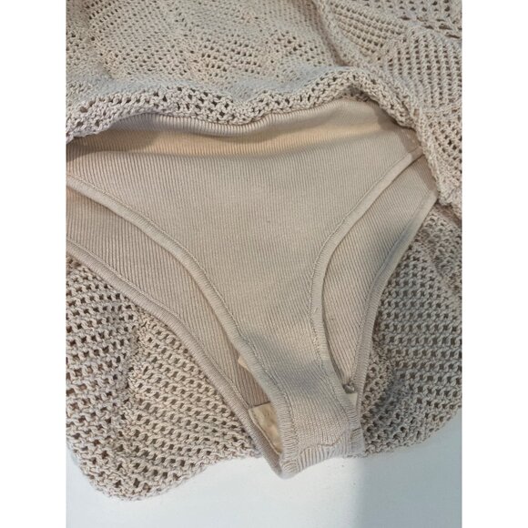 Beige Crochet Crop Top & Skirt Set By FP Beach U.S. Small Handmade-Look Knit Lig - Picture 9 of 10